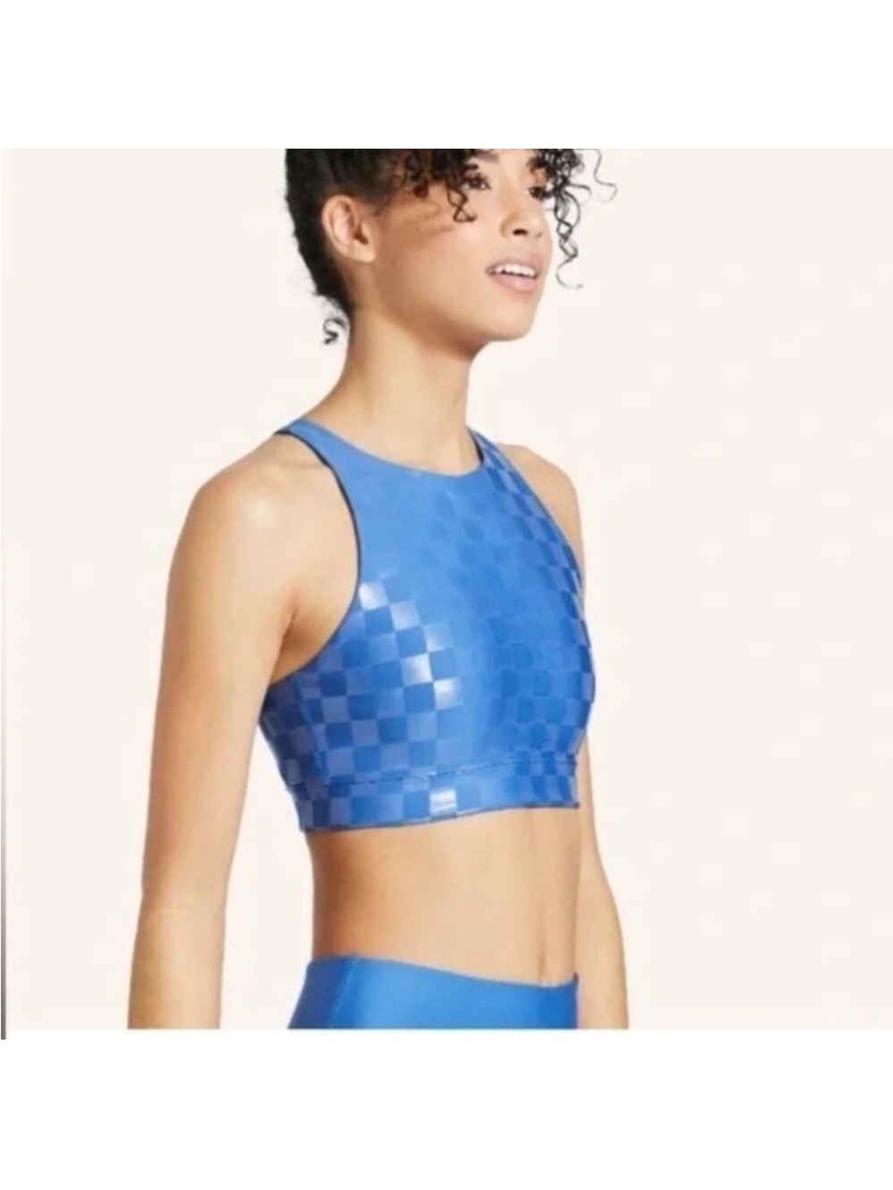 Peloton Blue Checkered High Neck Top